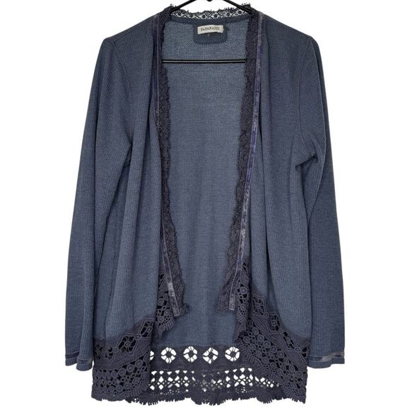 |EUC| PAPARAZZI Crochet Hem Waffle Knit Cardigan - Picture 1 of 6